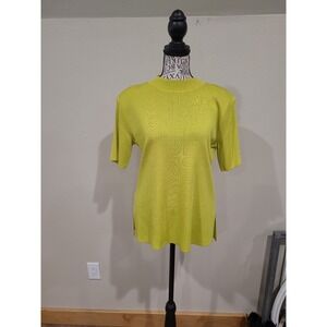 Exclusively Misook mock neck Career top Women SZ S Chartreuse Lux knit Office